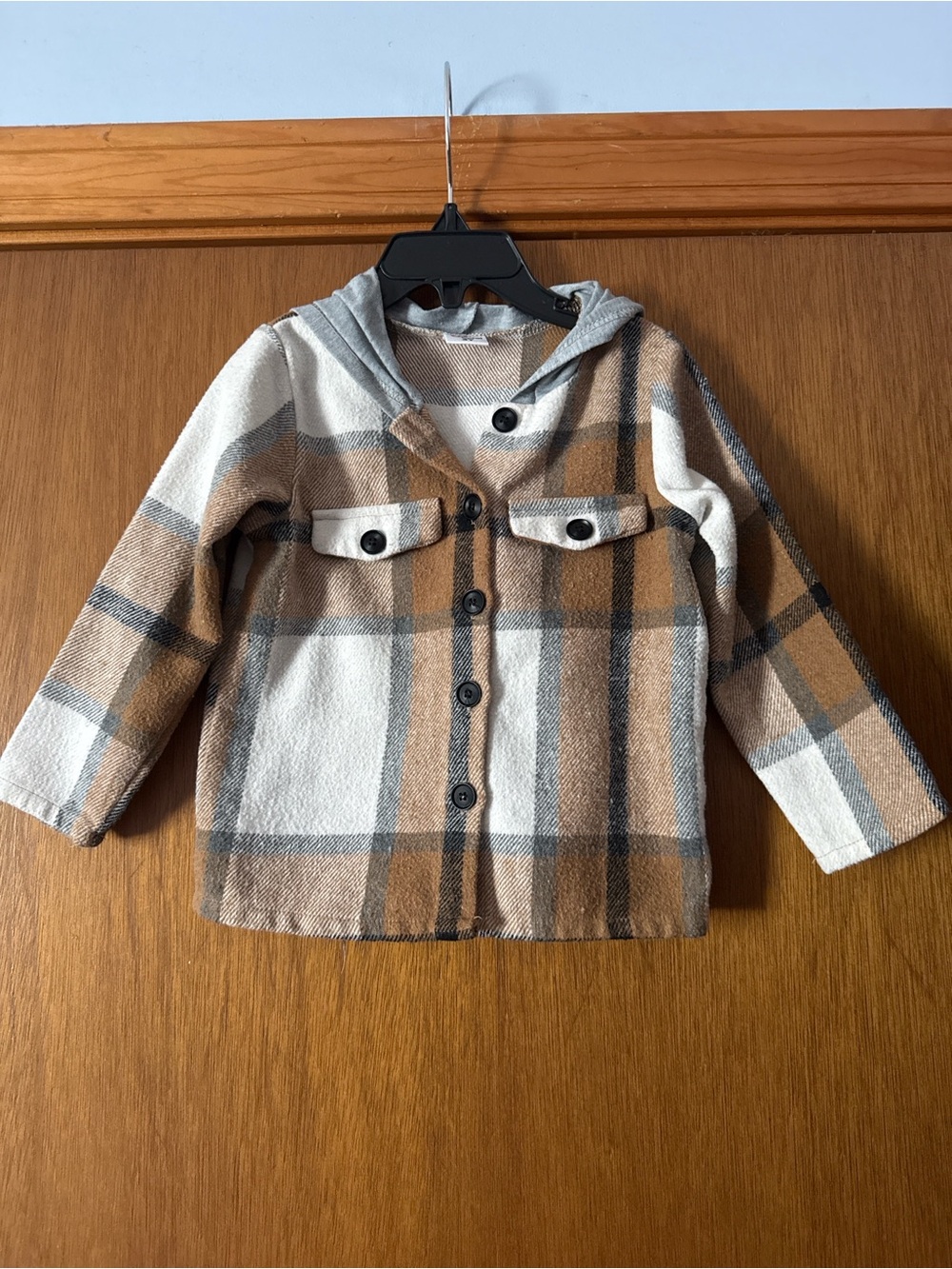 PatPat Plaid Hooded Button-Up Jacket - Brown & Cream